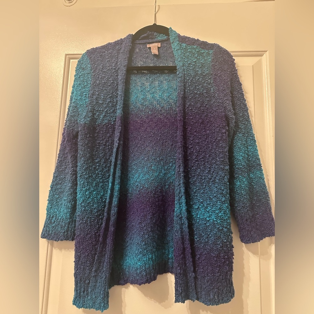 CHICO’s | Open Front Ombre Blue, Teal & Purple Cardigan Size 1